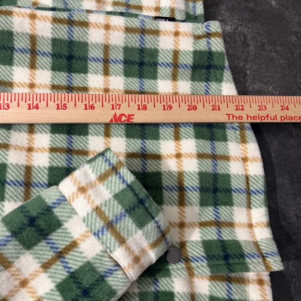 Eddie Bauer Fleece Shirt Jacket Kids M 10/12 Green Plaid Sherpa Lined Rugged - Picture 5 of 6